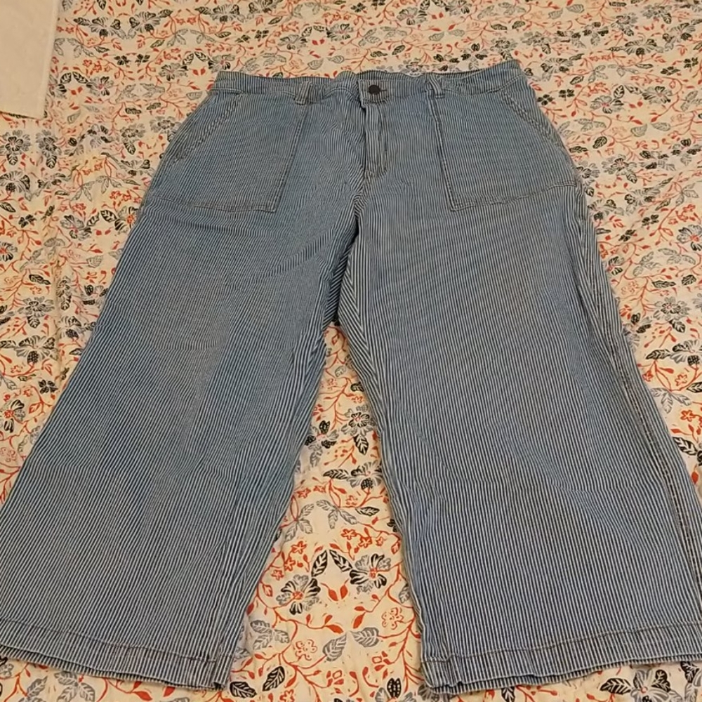 Striped wide leg jeans